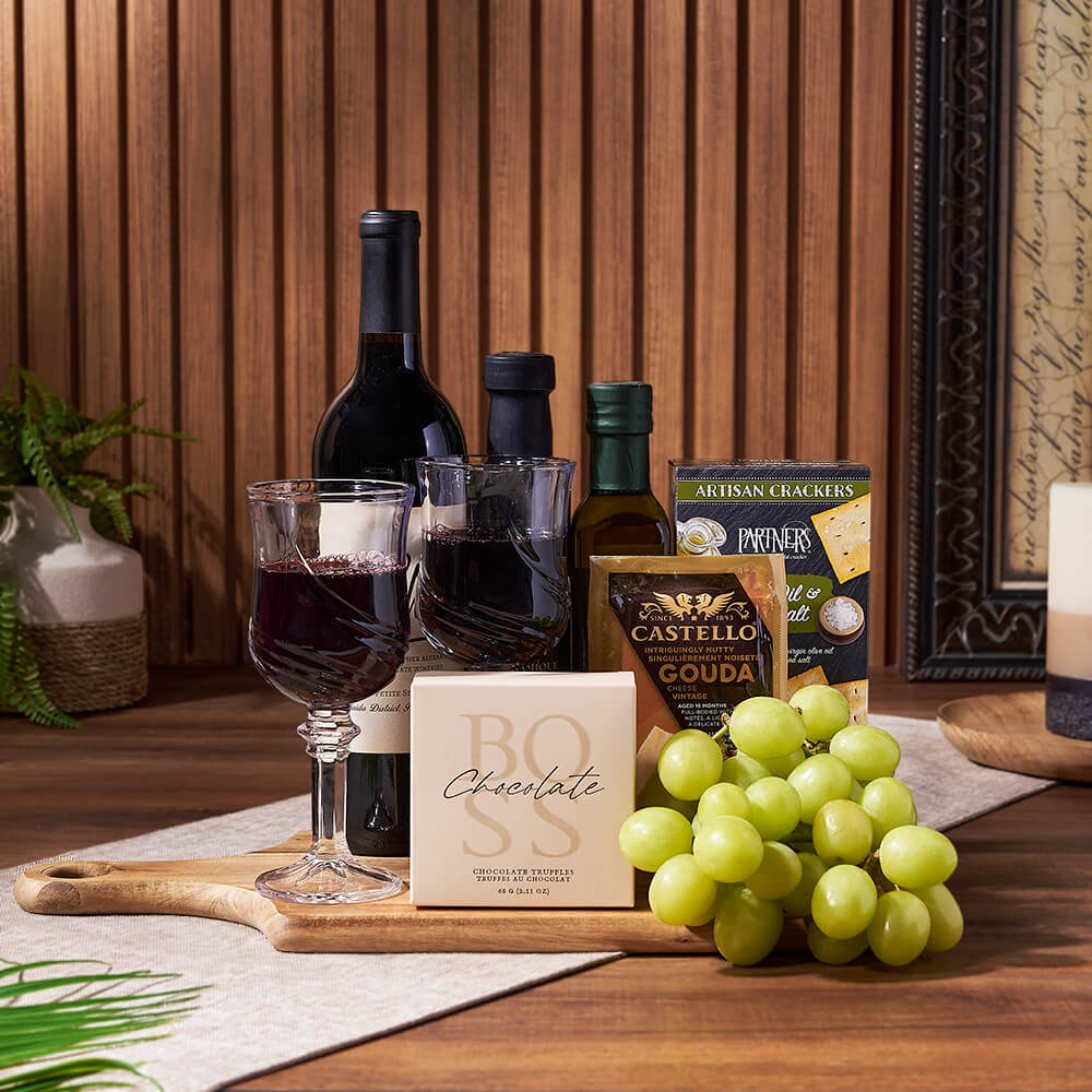 Decadent Wine &amp; Cheese Basket from Los Angeles Baskets - Wine Gift Basket - Los Angeles Delivery