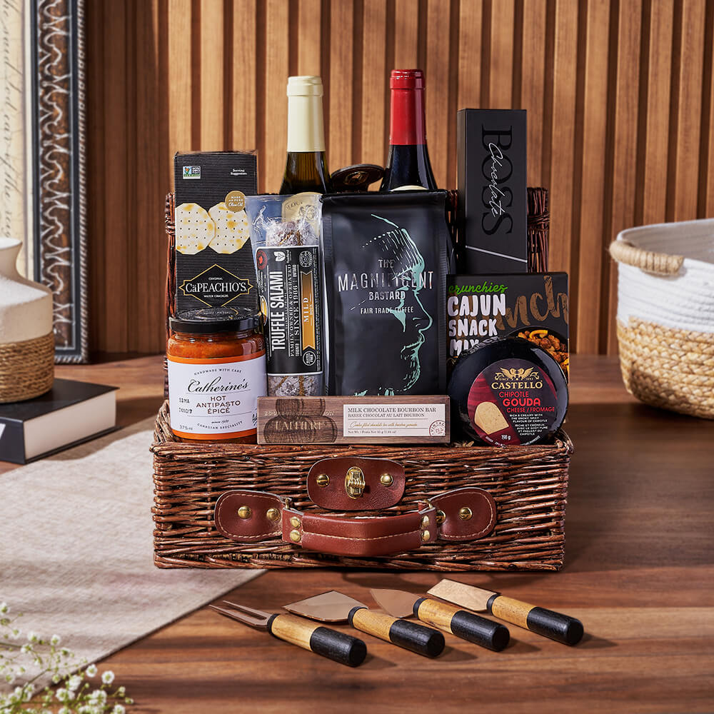 Deluxe Wine &amp; Appetizer Gift Basket, wine gift, wine, charcuterie gift, charcuterie, coffee gift, coffee, Los Angeles delivery