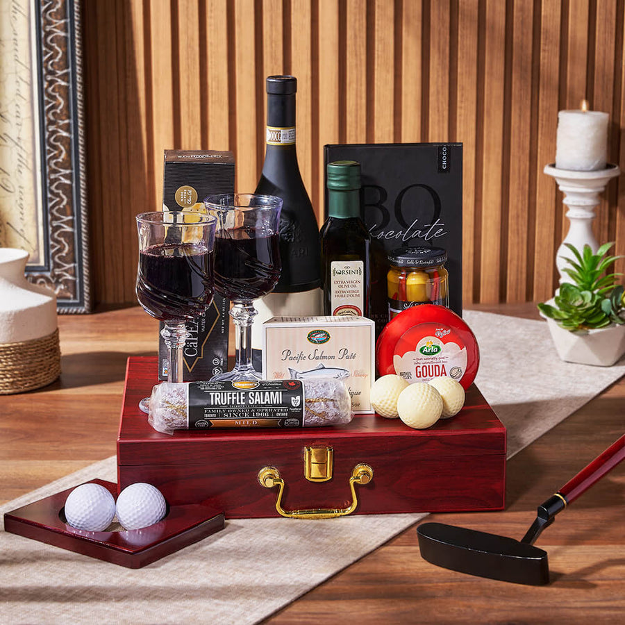Deluxe Wine & Golfing Snack Set, wine gift, wine, charcuterie gift, charcuterie, seafood gift, seafood, golf gift, golf, Los Angeles delivery