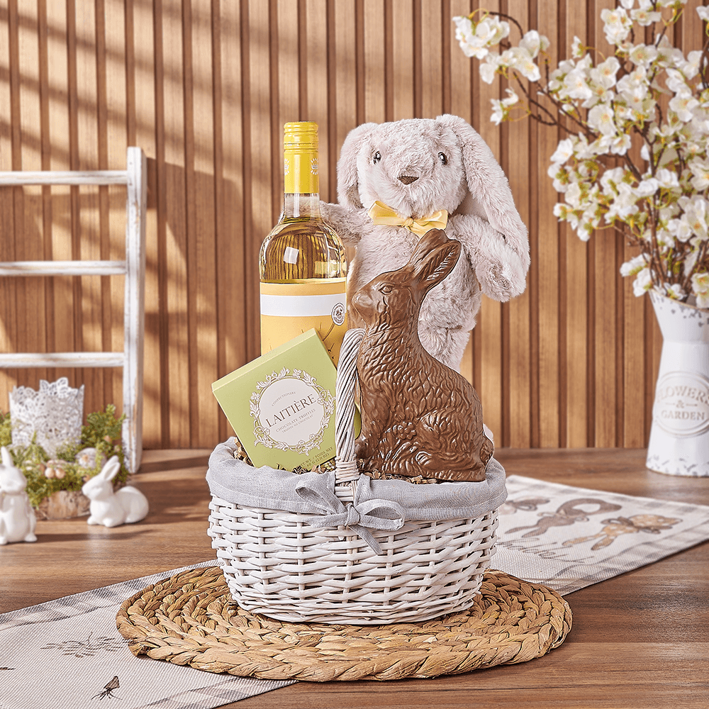 Easter Bunny Wine & Chocolate Basket, easter gift, easter, wine gift, wine, chocolate gift, chocolate, Los Angeles delivery