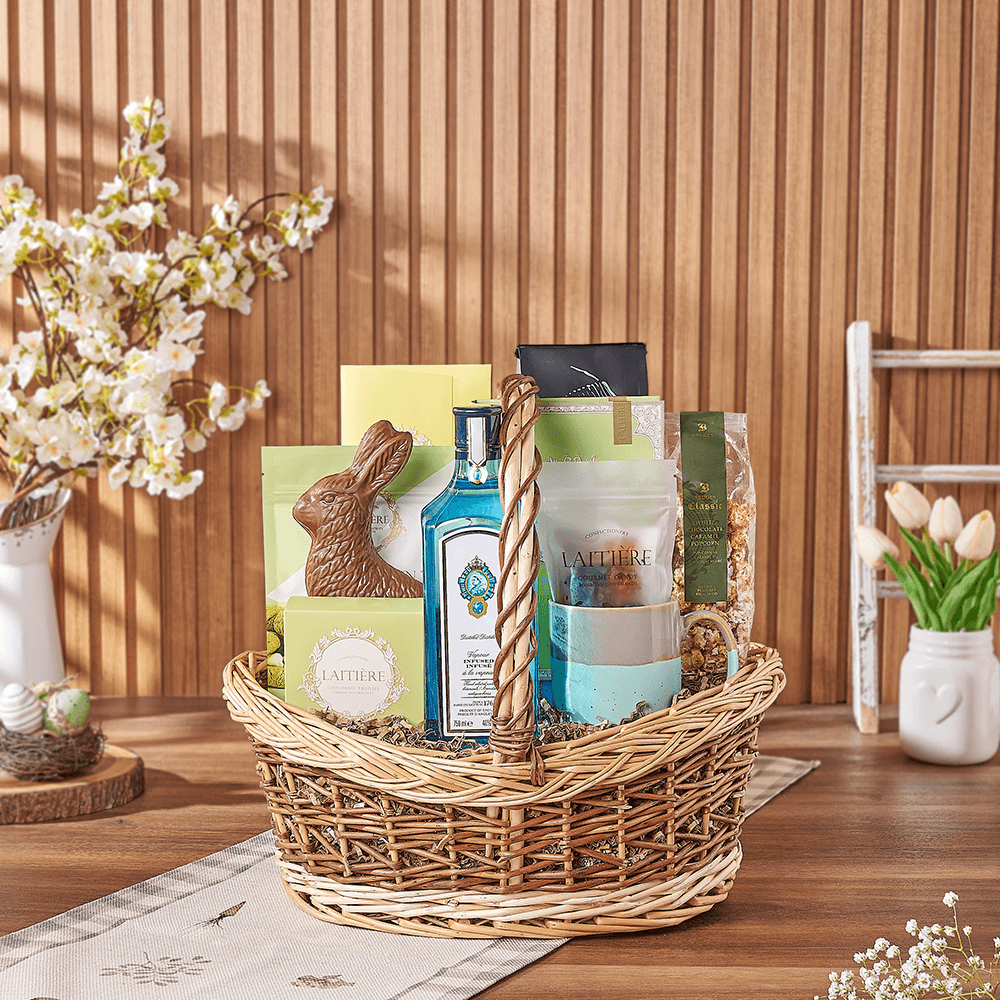 Easter Spirits & Coffee Basket, easter gift, easter, liquor gift, liquor, chocolate gift, chocolate, coffee gift, coffee, Los Angeles delivery