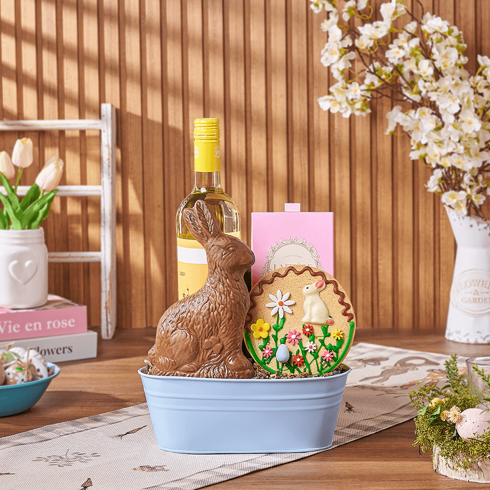 Easter Wine & Chocolate Bunny Gift, wine gift, wine, chocolate gift, chocolate, easter gift, easter, Los Angeles delivery