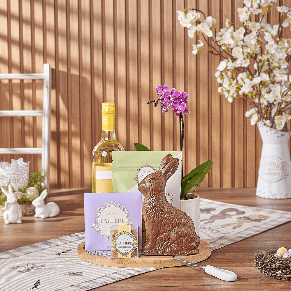 Easter Wine & Orchid Gift Board, wine gift, wine, easter gift, easter, orchid gift, orchid, plant gift, plant, Los Angeles delivery