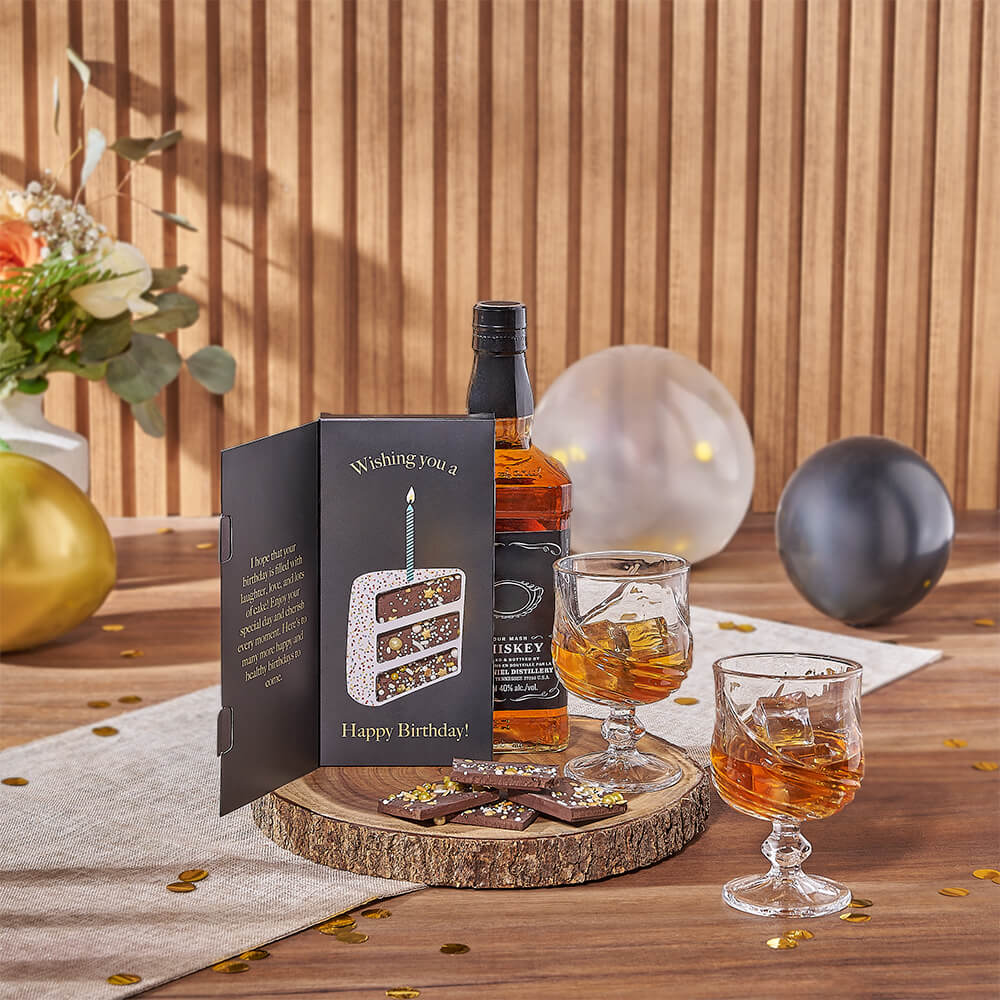 Whiskey and Birthday Chocolate Gift – how the gift is presented
