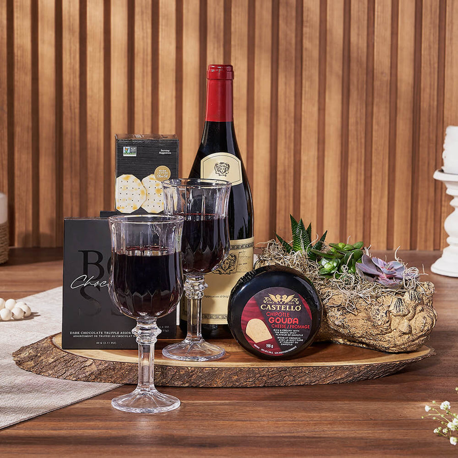 Exquisite Treats & Wine Gift Set, wine gift, wine, plant gift, plant, Los Angeles delivery