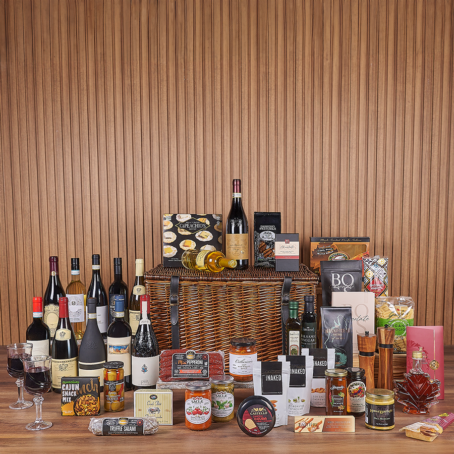 Exquisite Wine & Goodie Basket - Vintage Premium Wines, wine gift, wine, chocolate gift, chocolate, luxury gift, luxury, Los Angeles delivery
