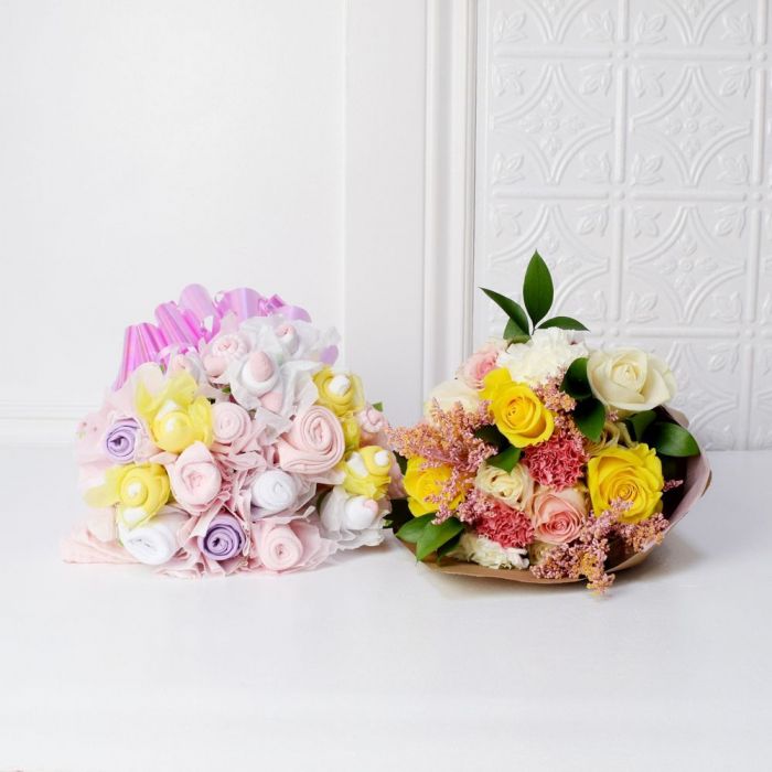 Floral &amp; Cuddly Bouquet For The Baby Girl Gift Set from Los Angeles Baskets - Los Angeles Delivery