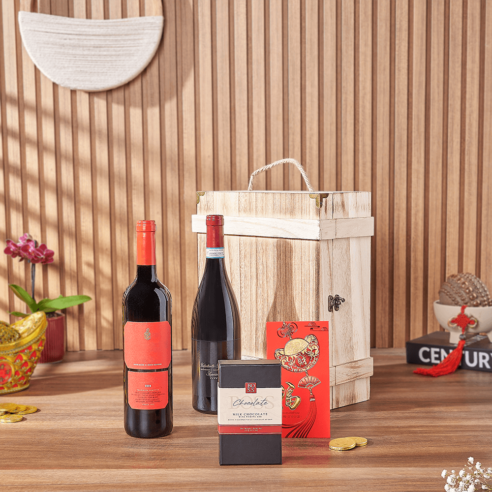 Good Fortune Wine Duo Box, wine gift, wine, chinese new year gift, chinese new year, lunar new year gift, lunar new year, Los Angeles delivery