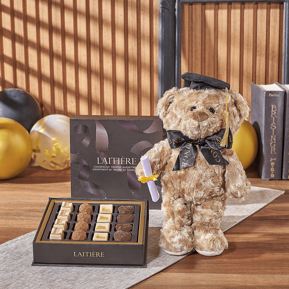 Graduation Bear &amp; Truffle Gift, chocolate gift, chocolate, graduation gift, graduation, plush gift, plush, Los Angeles delivery