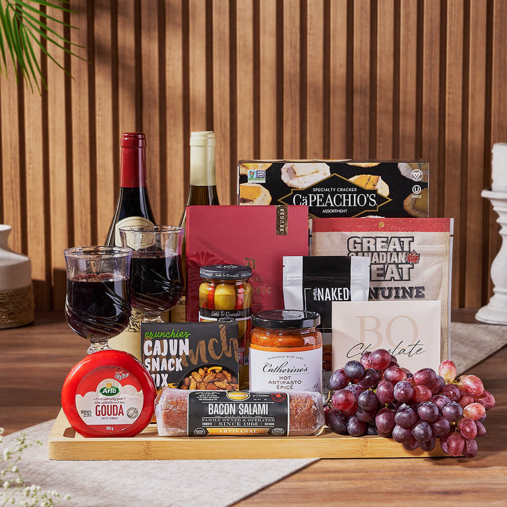Grand Cheese &amp; Wine Gift Basket, wine gift, wine, charcuterie gift, charcuterie, cheese gift, cheese, fruit gift, fruit, Los Angeles delivery
