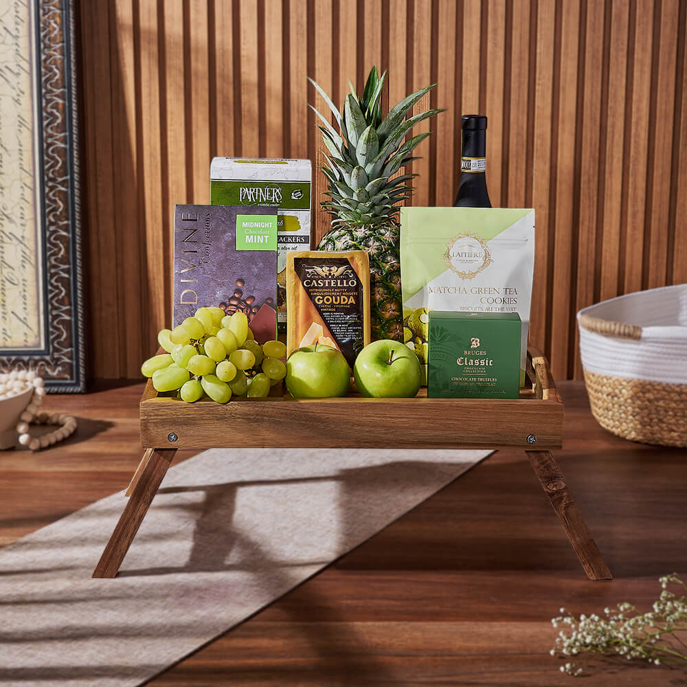 Green & Bountiful Wine Gift Set, wine gift, wine, chocolate gift, chocolate, fruit gift, fruit, Los Angeles delivery