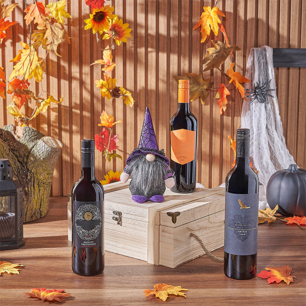 Wine Trio Halloween Wooden Box – how the gift is presented