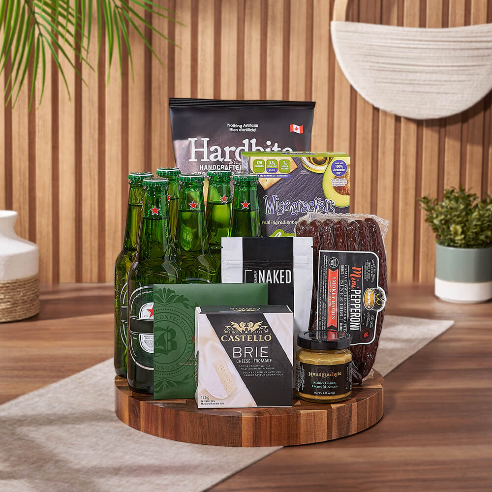 Heineken Beer &amp; Snacks Basket, beer gift, beer, Heineken gift, Heineken, charcuterie gift, charcuterie, Los Angeles delivery