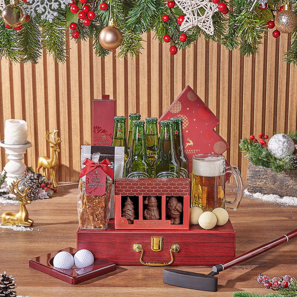 Holiday Beer &amp; Snacks Gift Basket, beer gift, beer, chocolate gift, chocolate, golf gift, golf, christmas gift, christmas, Los Angeles delivery