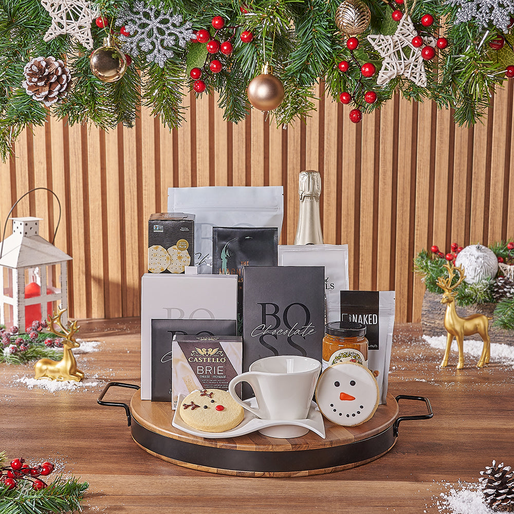 Holiday Bubbly &amp; Snowflake Snack Gift Set, christmas gift, christmas, champagne gift, champagne, chocolate gift, chocolate, coffee gift, coffee, Los Angeles delivery