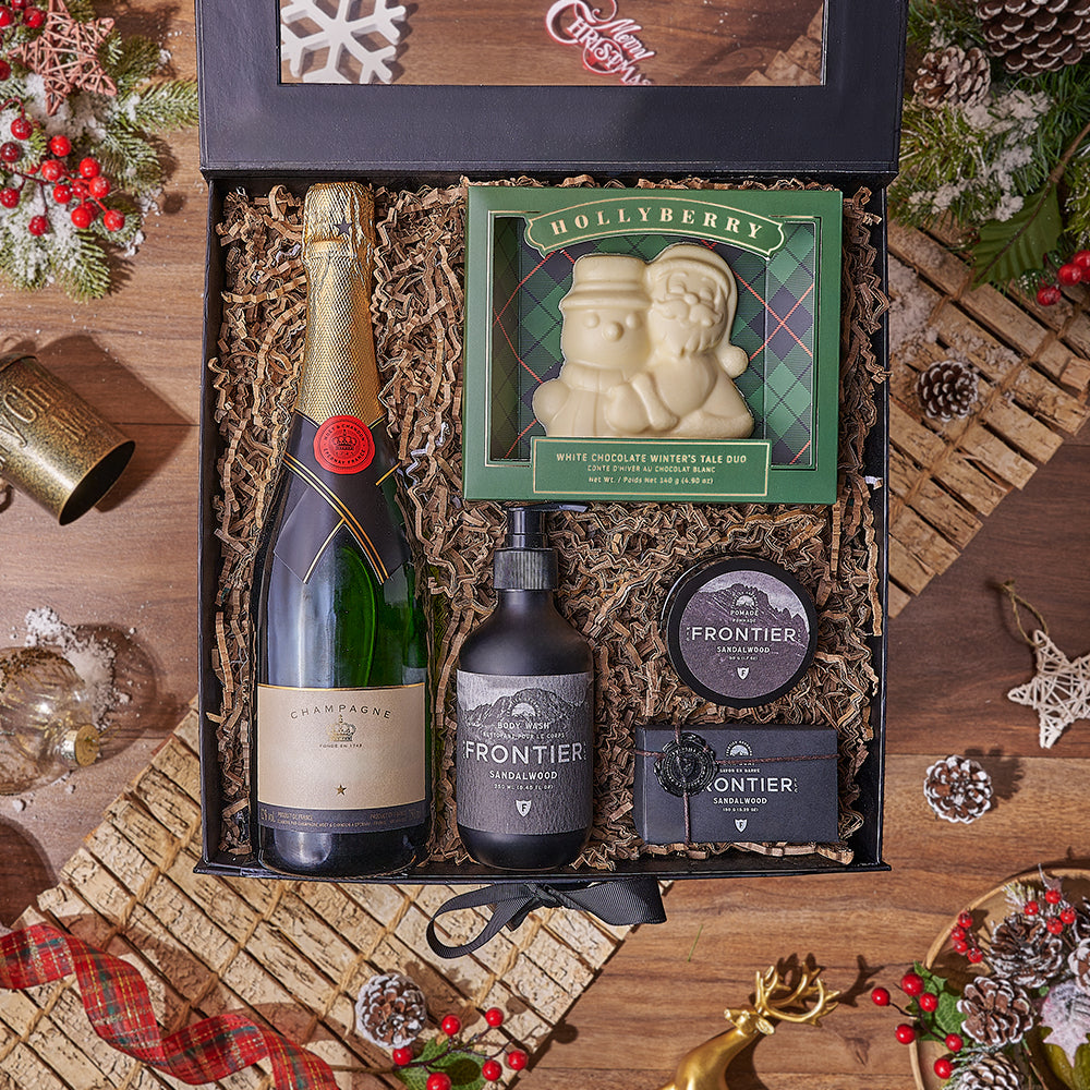 Holiday Bubbly &amp; Spa Gift Box From Los Angeles Baskets - Champagne Gift Set - Los Angeles Delivery