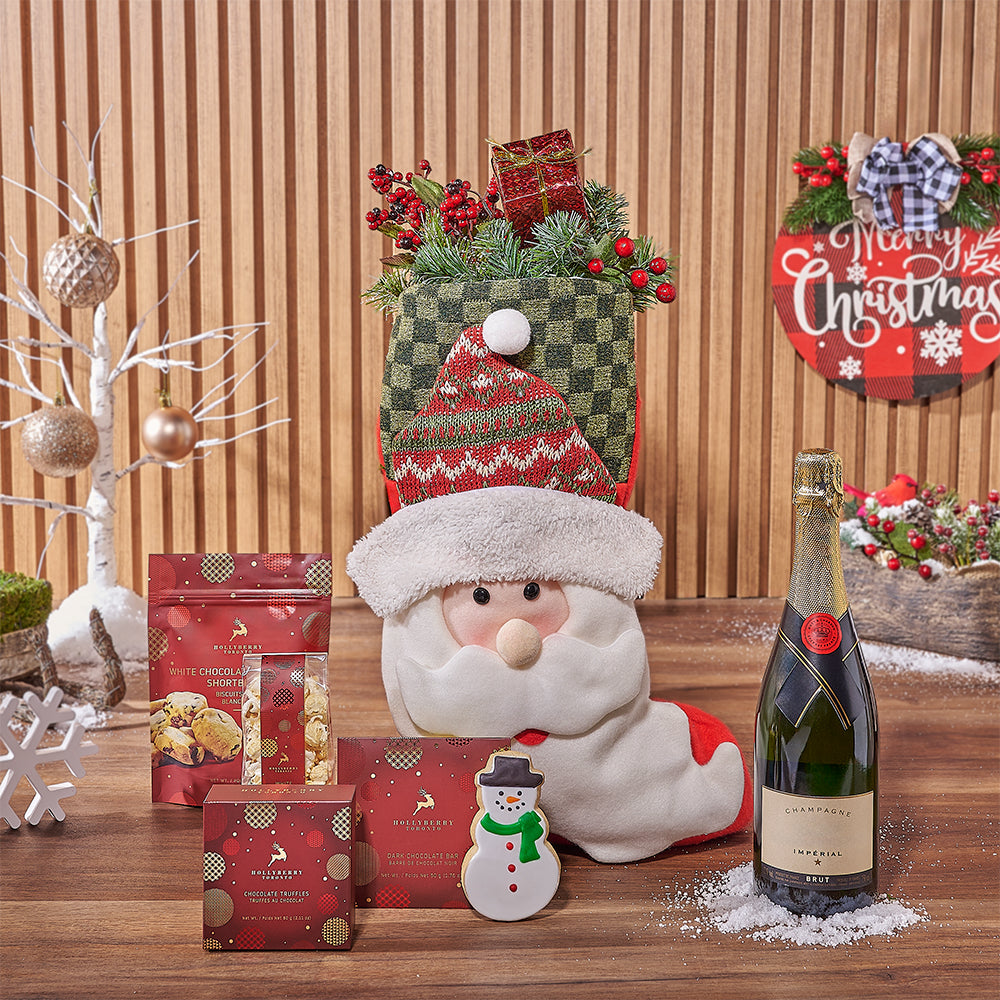 Holiday Champagne &amp; Treat Stocking, champagne gift, champagne, sparkling wine gift, sparkling wine, chocolate gift, chocolate, christmas gift, christmas, Los Angeles delivery