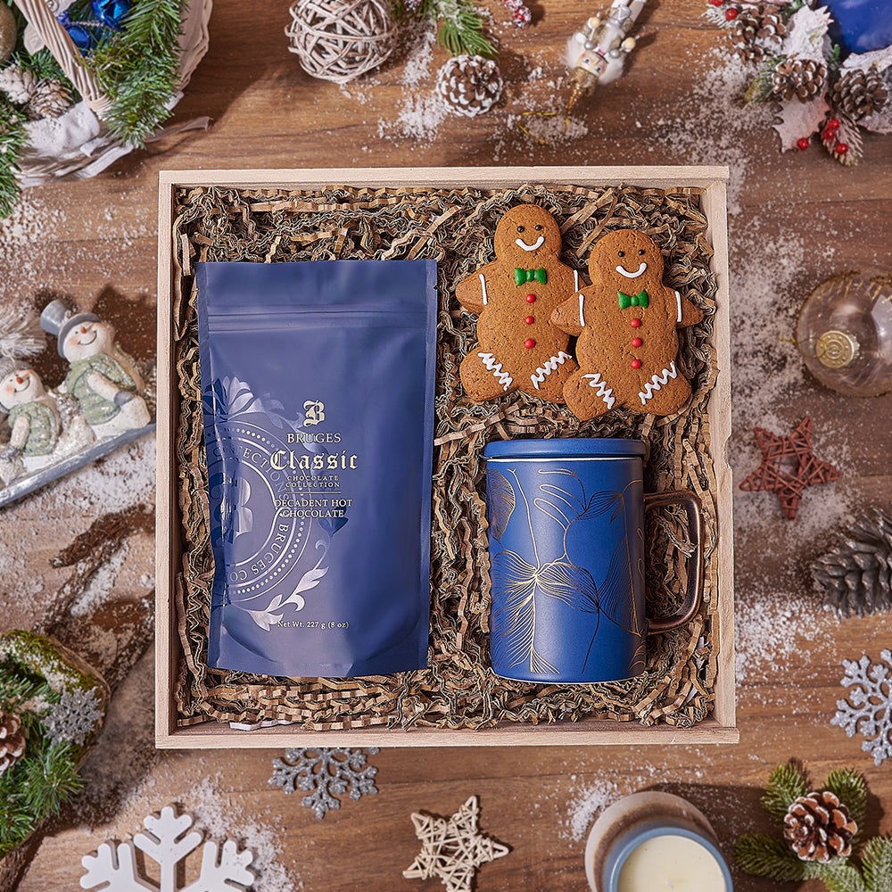 Holiday Hot Chocolate &amp; Treats Basket, hot chocolate gift, hot chocolate, cookie gift, cookie, christmas gift, christmas, Los Angeles delivery 