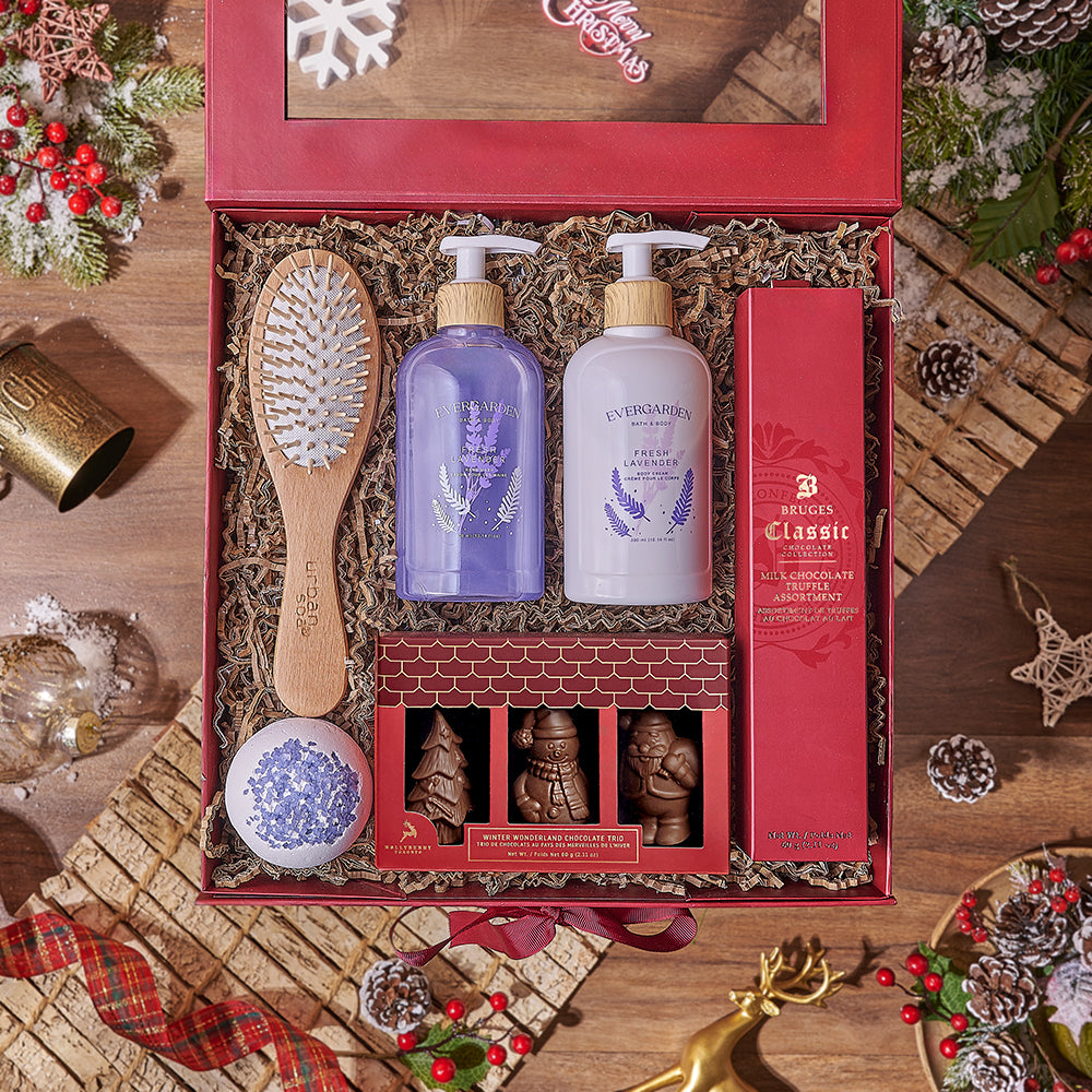 Holiday Spa &amp; Chocolate Gift Box, chocolate gift, chocolate, spa gift, spa, bath gift, bath, Los Angeles delivery