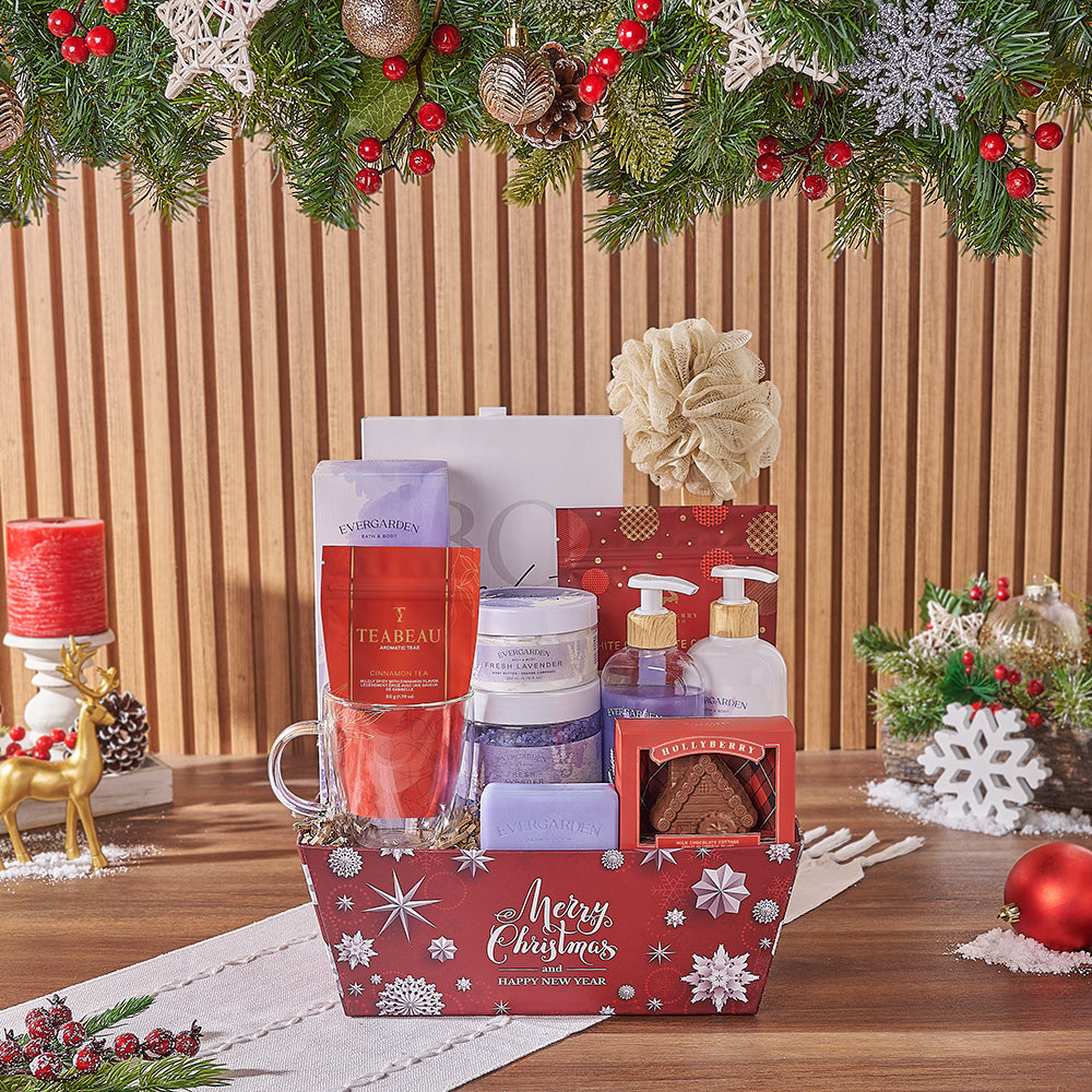 Holiday Teatime Spa Gift, Christmas gift, Christmas, spa gift, spa, chocolate gift, chocolate, tea gift, tea, Los Angeles delivery