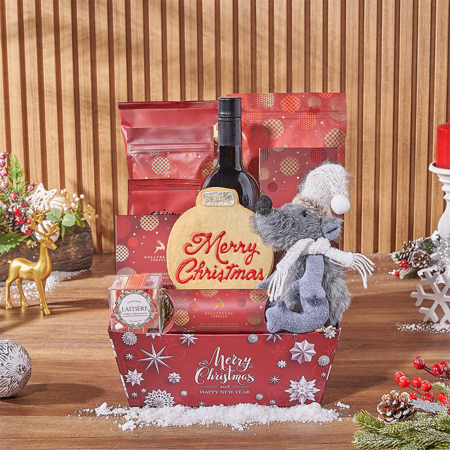 Holiday Treats & Wine Gift Basket, wine gift, wine, chocolate gift, chocolate, christmas gift, christmas, holiday gift, holiday, Los Angeles delivery