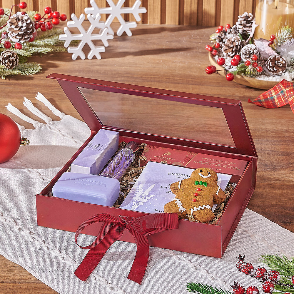 Lavender Spa Holiday Gift Box, spa gift, spa, Christmas gift, Christmas, chocolate gift, chocolate, Los Angeles delivery