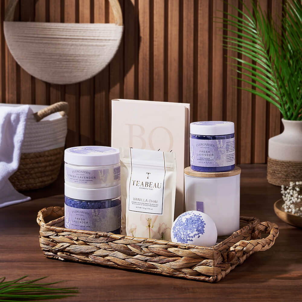 Lavender and Tea Spa Crate, spa gift, spa, bath &amp; body gift, bath &amp; body, tea gift, tea, Los Angeles delivery
