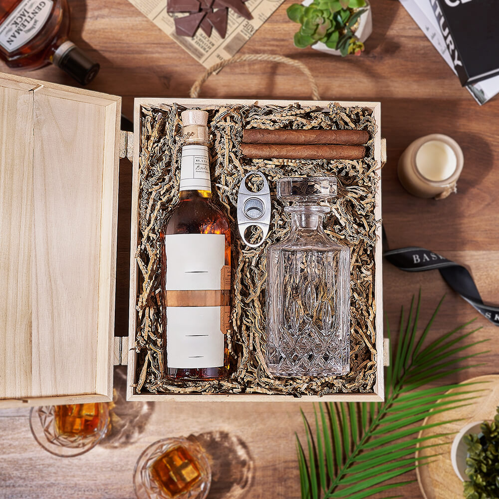 Liquor & Decanter Crate, liquor gift, liquor, decanter gift, decanter, cigar gift, cigar, Los Angeles delivery