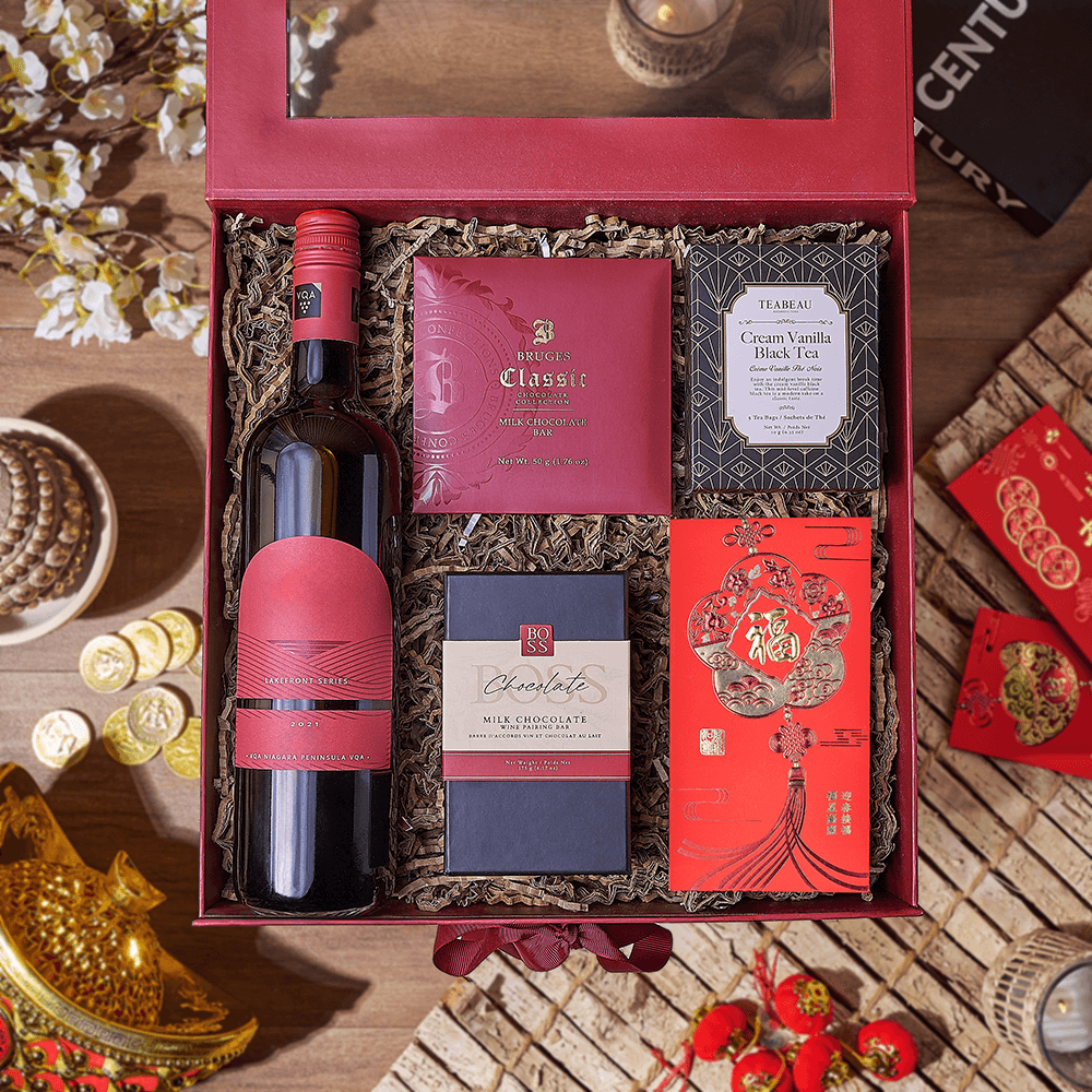 Lunar New Year Wine & Tea Box, wine gift, wine, chinese new year gift, chinese new year, lunar new year gift, lunar new year, Los Angeles delivery