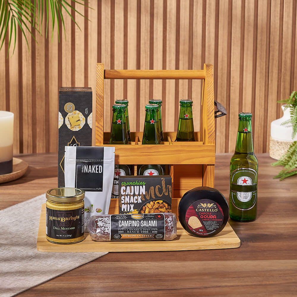 Craft Beer Gift Basket Featuring Gourmet Chipotle Cheese & Salami – how the gift is presented