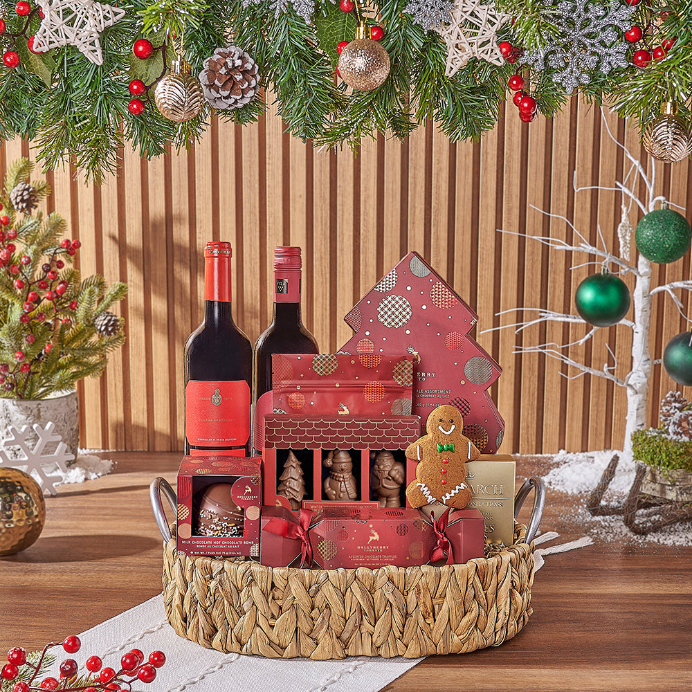 Premium Wine and Assorted Christmas Chocolate Basket – how the gift is presented
