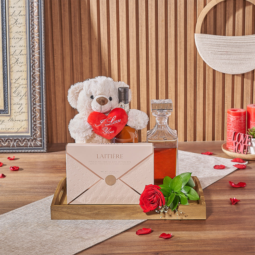 Valentine's Liquor and Chocolate Basket – how the gift is presented