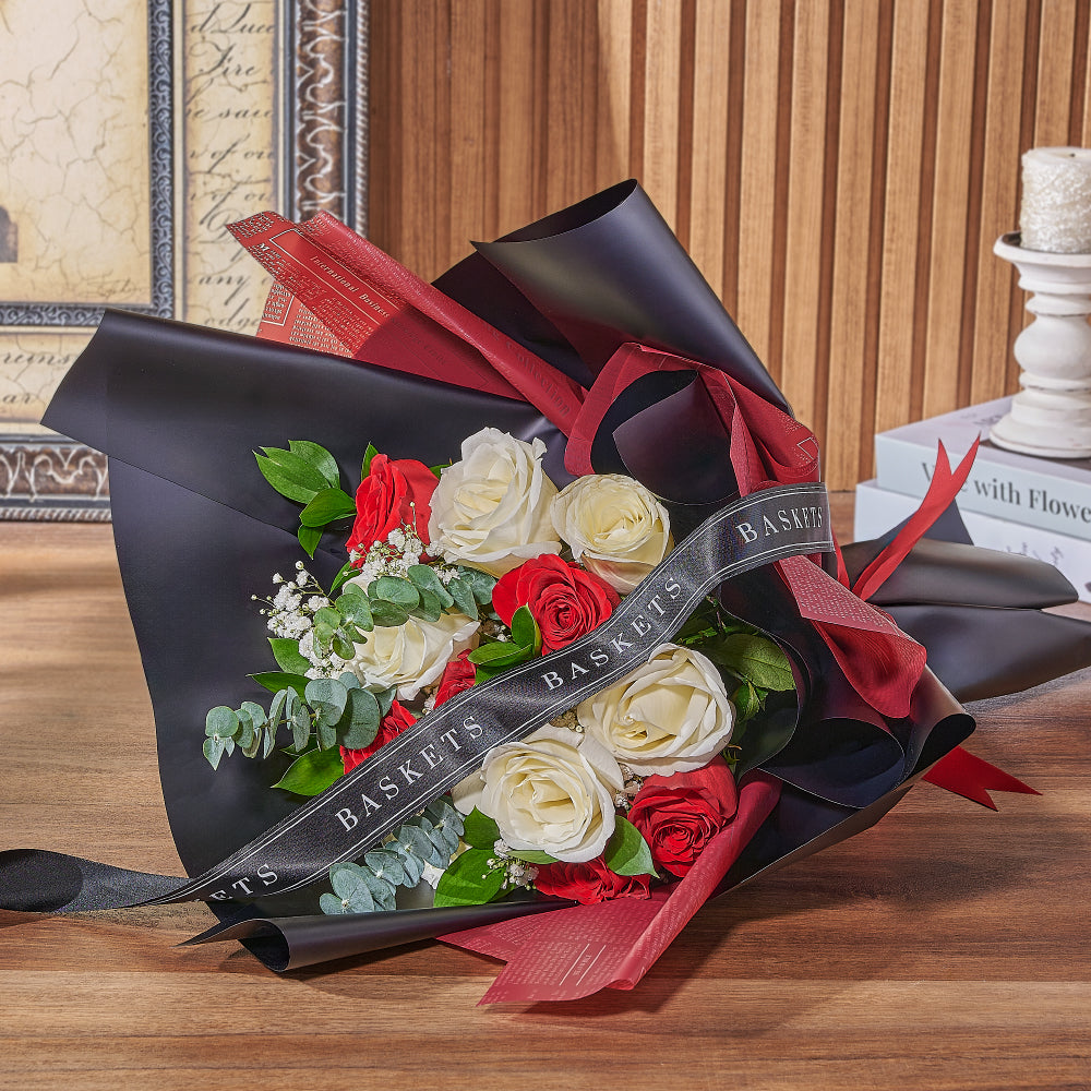 Red &amp; White Rose Bouquet, rose gift, rose, flower gift, flower, bouquet gift, bouquet, Los Angeles delivery