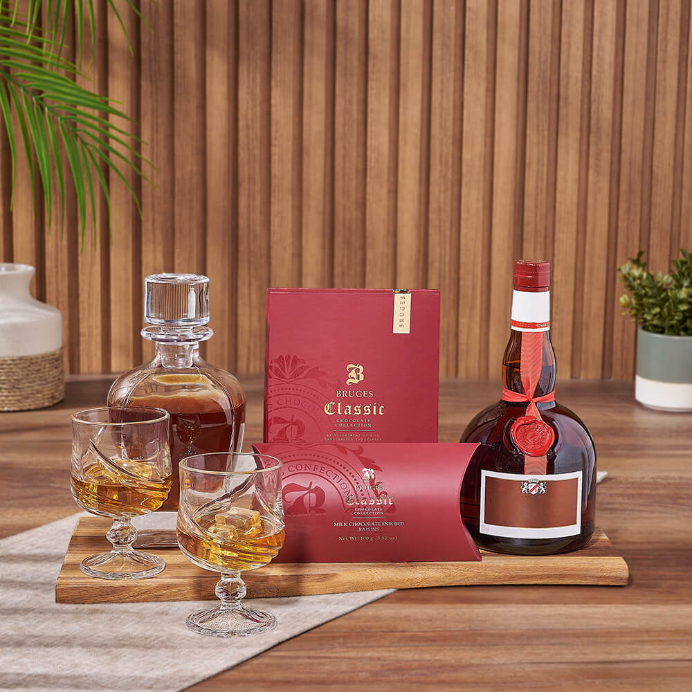 Refined Decanter &amp; Liquor Gift Set, liquor gift, liquor, decanter gift, decanter, chocolate gift, chocolate, Los Angeles delivery