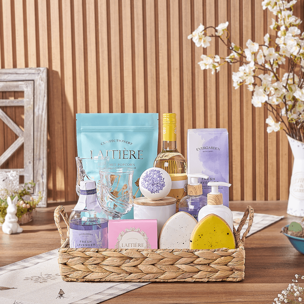 Relaxing Easter Spa & Wine Gift, spa gift, spa, wine gift, wine, easter gift, easter, Los Angeles delivery