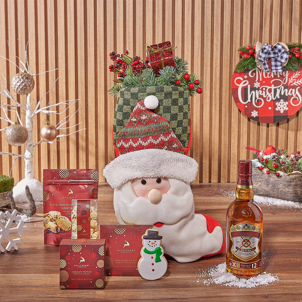 Santa Stocking &amp; Liquor Gift Set, liquor gift, liquor, Christmas gift, Christmas, chocolate gift, chocolate, cookie gift, cookie, Los Angeles delivery