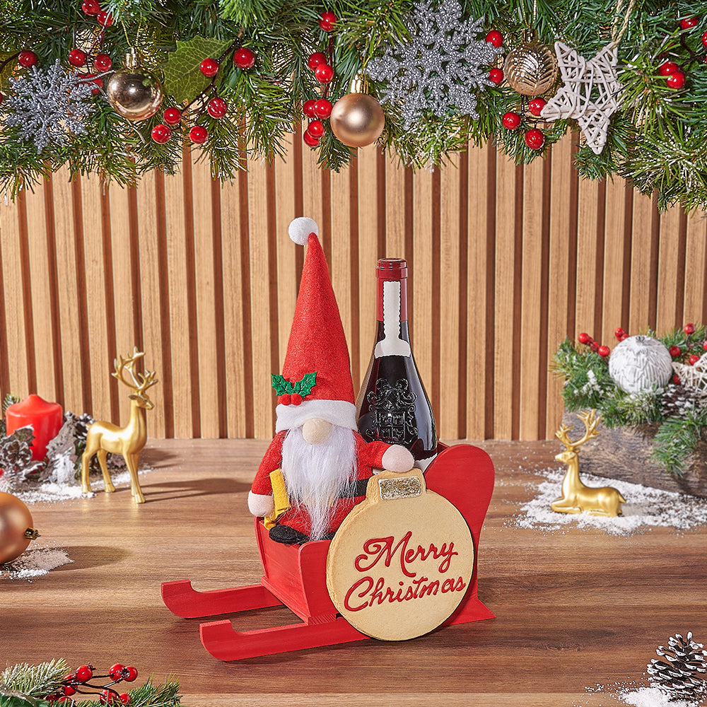 Wine Gift Basket with Santa Ornament – how the gift is presented