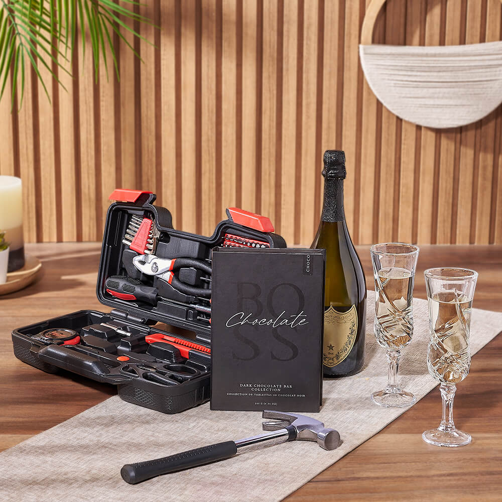 Sensible Champagne &amp; Tool Gift, champagne gift, champagne, sparkling wine gift, sparkling wine, chocolate gift, chocolate, tool gift, tools, Los Angeles delivery