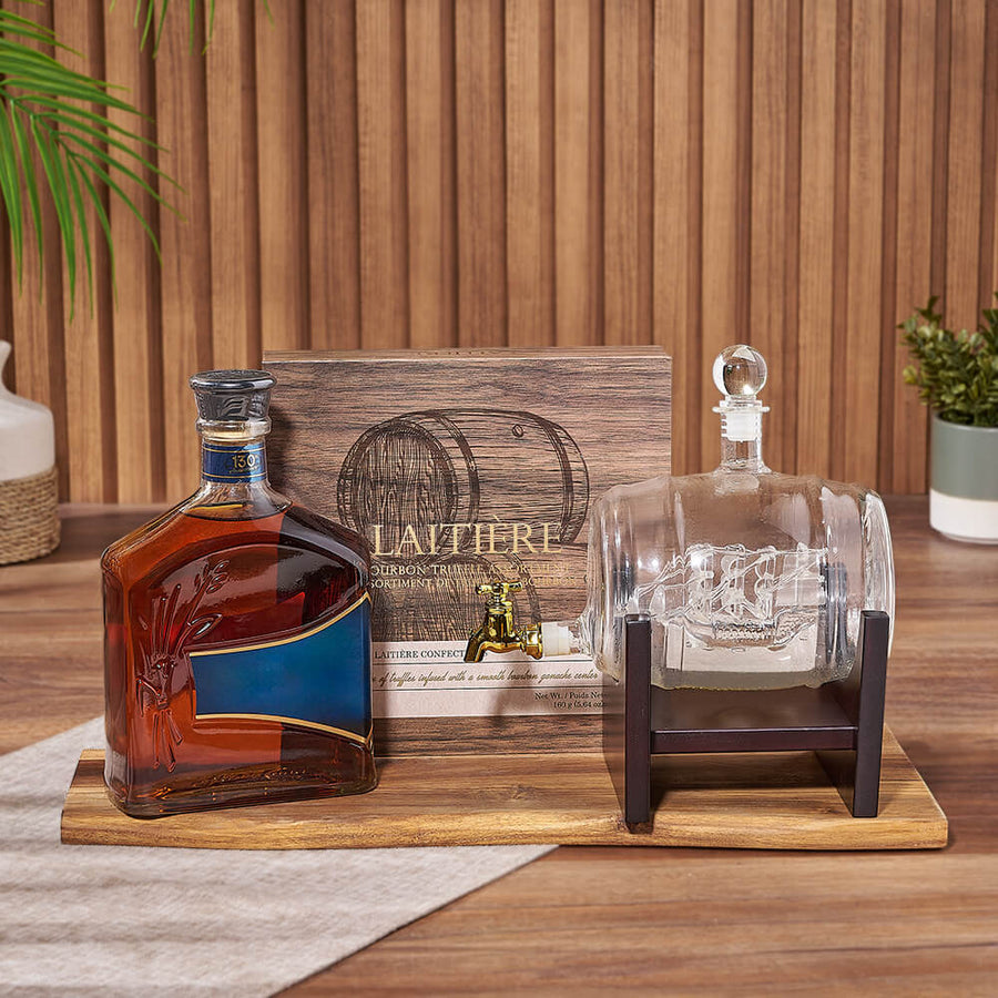 Simple Luxuries Trio with Liquor, liquor gift, liquor, decanter gift, decanter, chocolate gift, chocolate, Los Angeles delivery