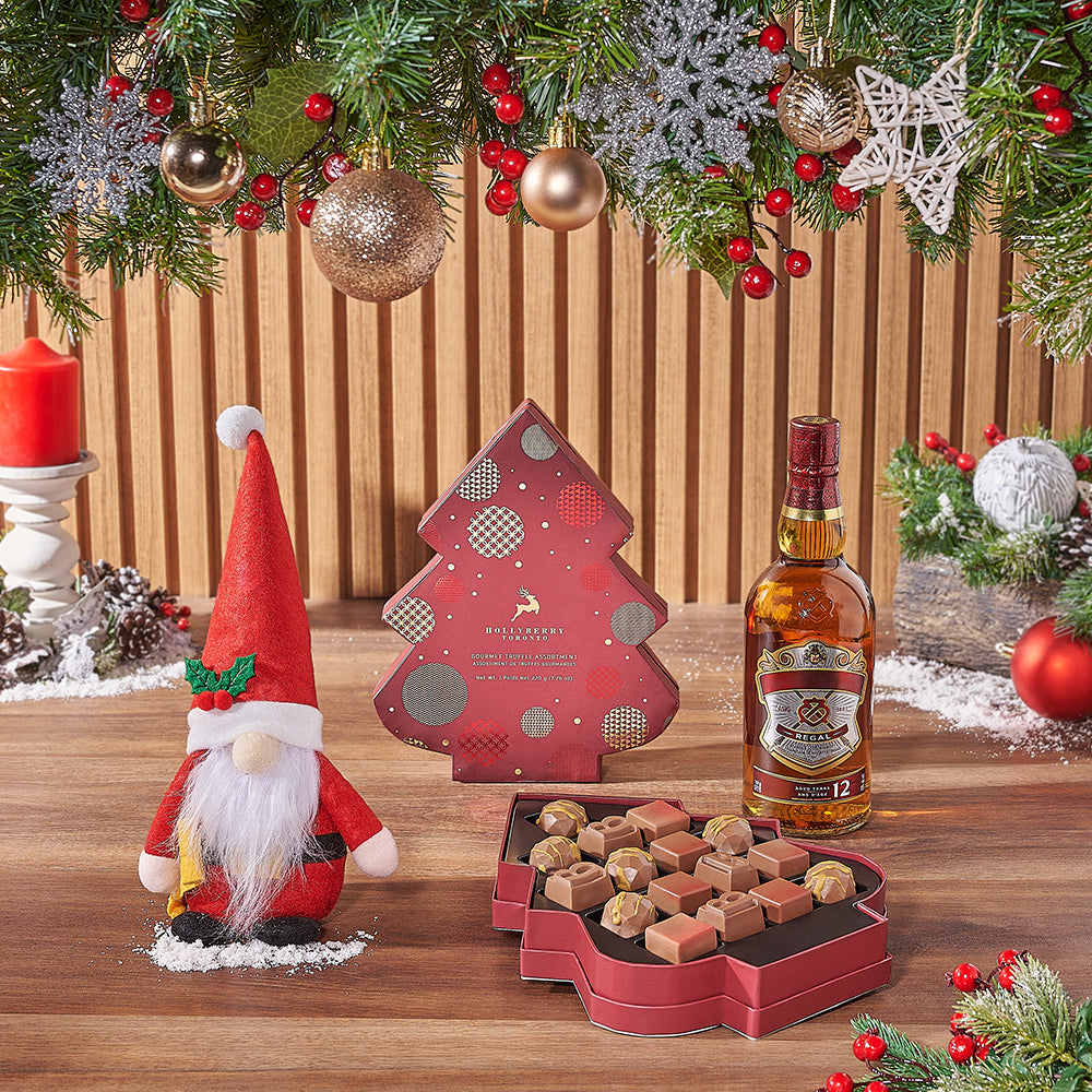 Whiskey and Gourmet Chocolate Truffles Holiday Season Gift Set – how the gift is presented