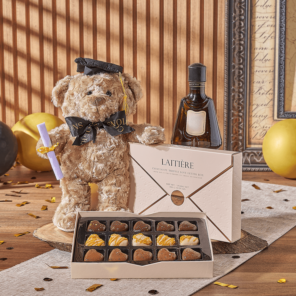 Spirits &amp; Graduate Bear Gift, liquor gift, liquor, chocolate gift, chocolate, plush gift, plush, graduation gift, graduation, Los Angeles delivery