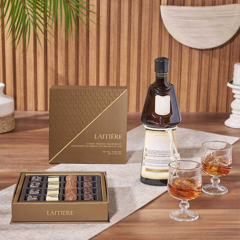 Vodka Gift Box with Gourmet Chocolate Coffee Truffles – how the gift is presented