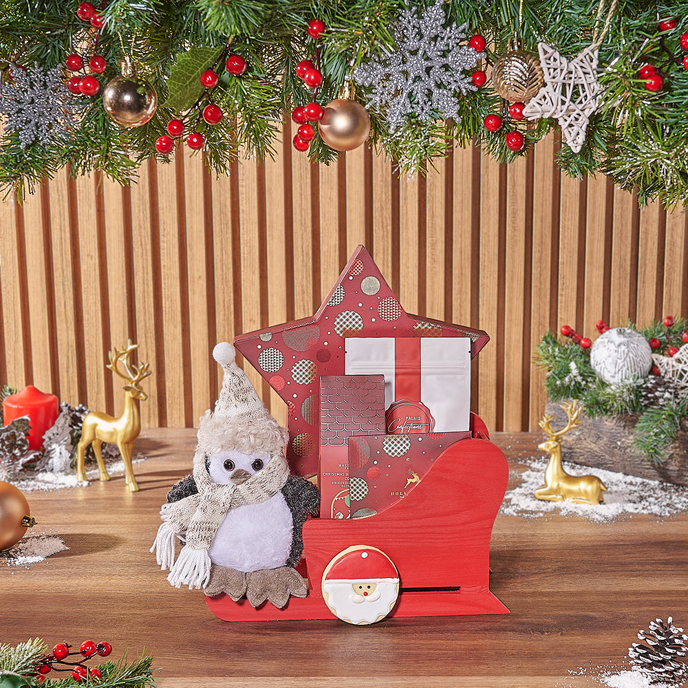 Red Wooden Sled Treat Basket – how the gift is presented