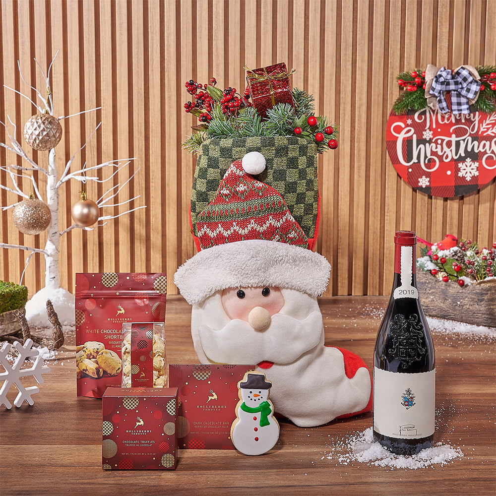 Sweet Stocking & Wine Gift Set, wine gift, wine, chocolate gift, chocolate, Christmas gift, Christmas, Los Angeles delivery