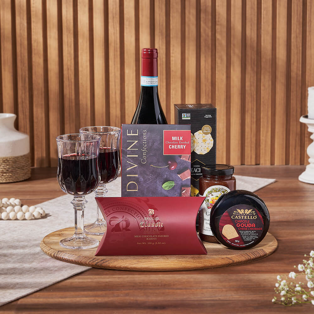 Sweet &amp; Fruity Wine Gift Basket, wine gift, wine, cheese gift, cheese, chocolate gift, chocolate, Los Angeles delivery