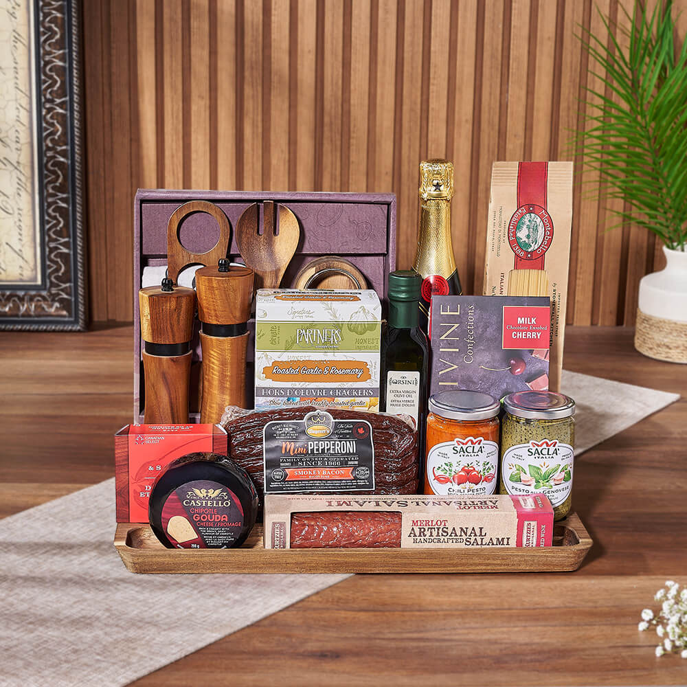 Deluxe Sparkling Wine Gift Set with Gourmet Italian Treats – how the gift is presented