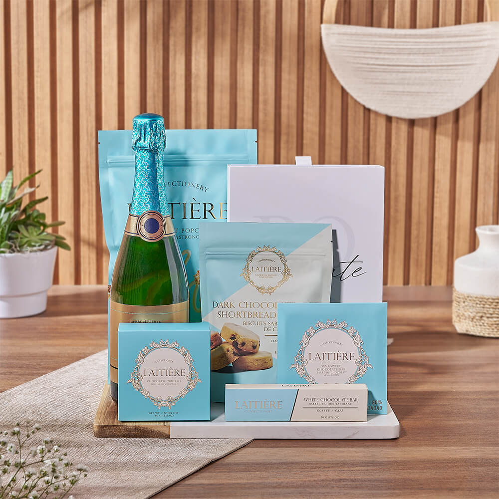 Sparkling Wine and Marble Platter Gift – how the gift is presented