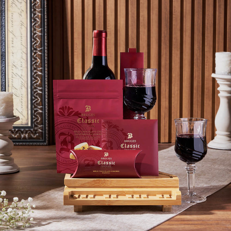 The Sweet Temptations Gourmet Wine Basket, wine gift, wine, chocolate gift, chocolate, cookie gift, cookie, Los Angeles delivery