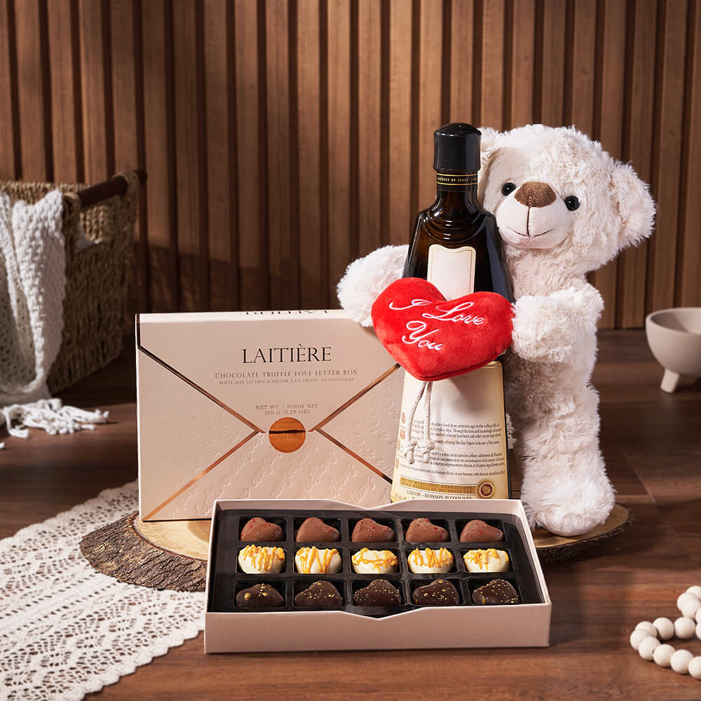 The Yummy Bonbons Gift Set, liquor gift, liquor, chocolate gift, chocolate, bear gift, bear, Los Angeles delivery