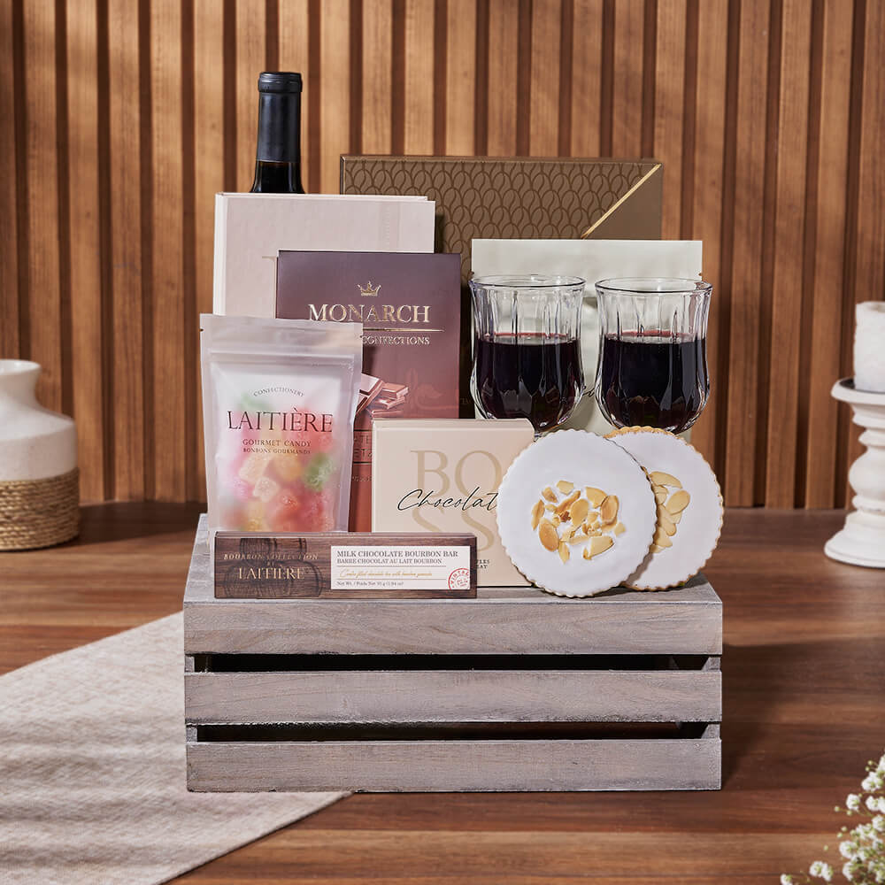 Ultimate Chocolate &amp; Wine Gift Crate, wine gift, wine, chocolate gift, chocolate, cookie gift, cookie, Los Angeles delivery